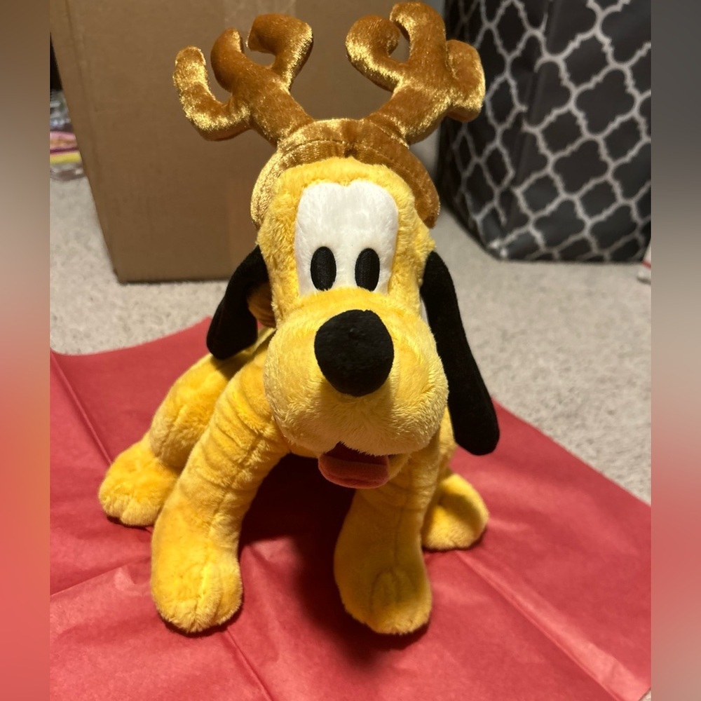 Disney Store Exclusive Pluto Reindeer with Antlers and Jingle Bells Plush 14”